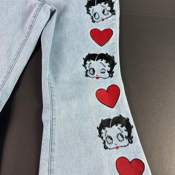 Dolls Kill X Betty Boop Jeans Women 31x32* Flare Mid Rise Light Blue Denim Tag L - Picture 3 of 16